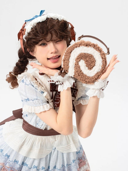 Dessert - Style Shoulder Sweet Plush Round Bag Dark Brown Lolita Kawaii