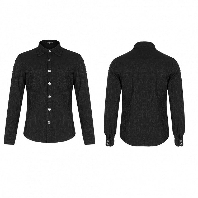 Chemise noire homme à manches longues élastique et jacquard style punk