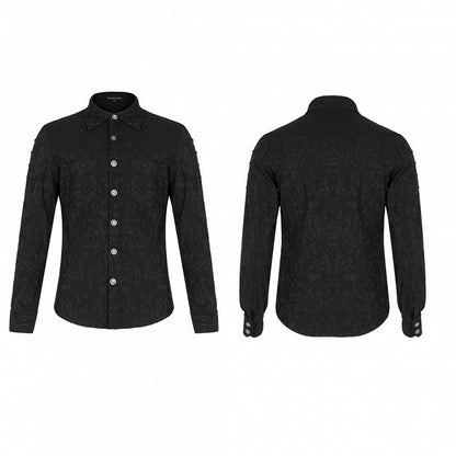 Chemise noire homme à manches longues élastique et jacquard style punk