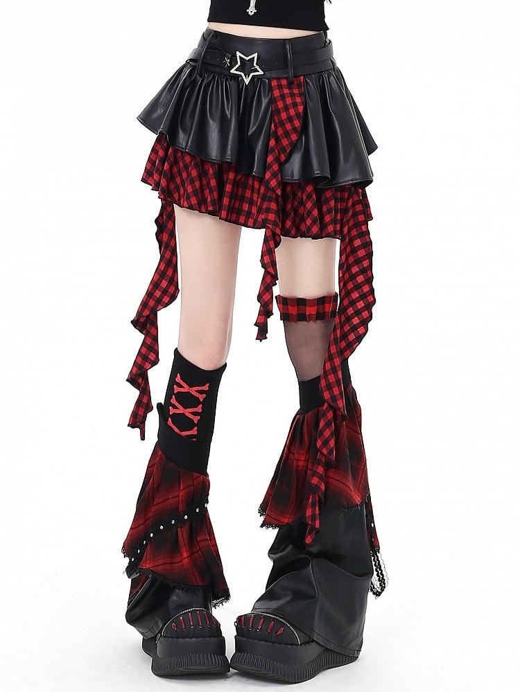 Red Belt Trim Black Ruffle Gray/Black - Y2K Cascading Set Skirt Bittersweet Star