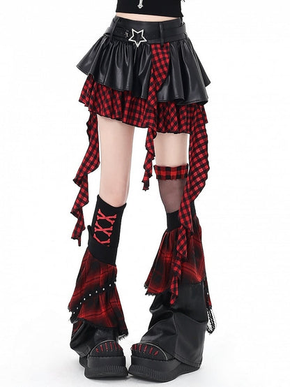 Red Belt Trim Black Ruffle Gray/Black - Y2K Cascading Set Skirt Bittersweet Star