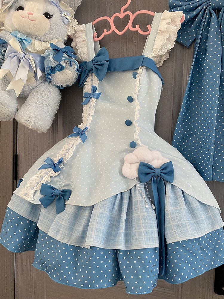 Blue Polka Dot Ruffled Sweet Lolita Jumper Skirt - Sweetheart Dream