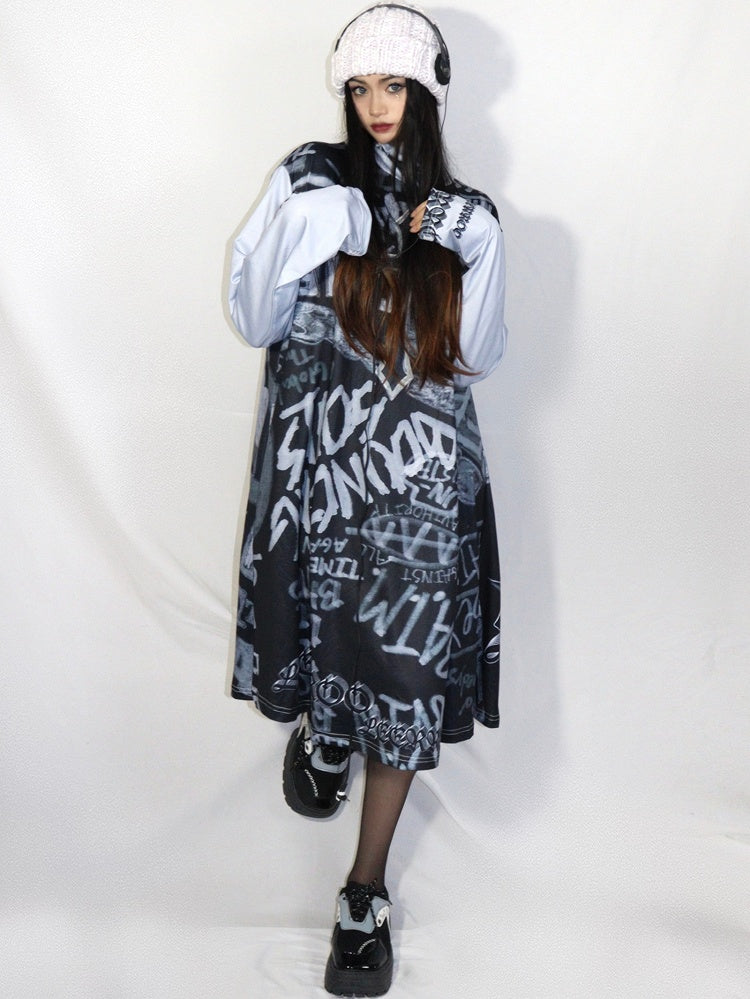 Gyaru-Kleid mit modischem Print in Grau