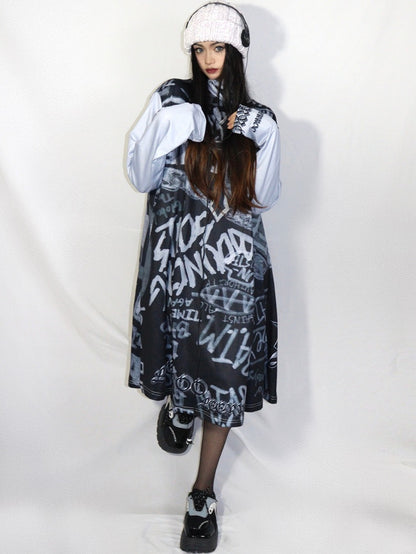 Gyaru-Kleid mit modischem Print in Grau