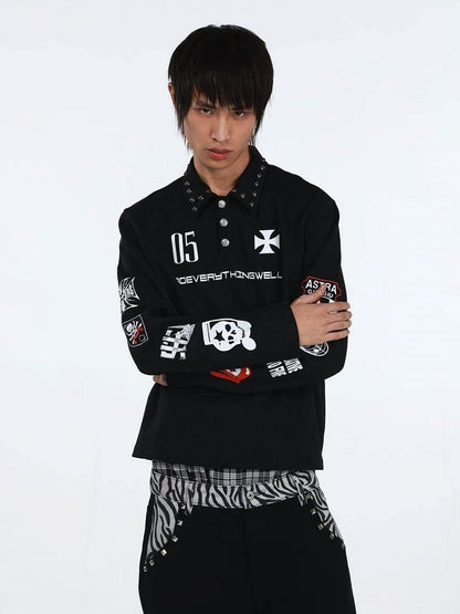 Black Rivet Polo Shirt with Graphic - DETW OnLine