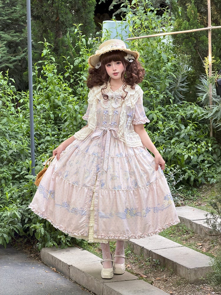 Lavender Floral Lamb Print Casual Dress - Miss Point