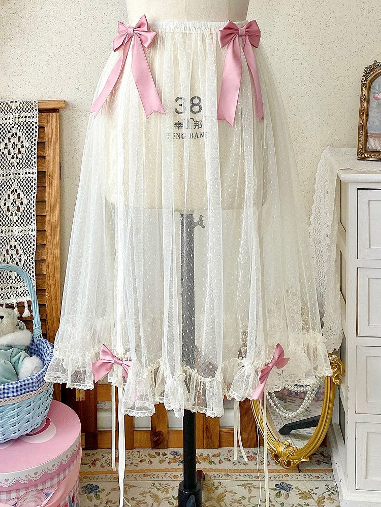 Lolita with Long Accents Overlay Bow Pink Tulle White Version