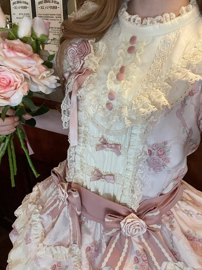 Pink Floral OP Dress with Bow and Lace Accents - Sweet Dream Box