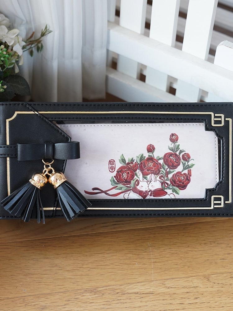 Stil Tasche Muster Akzent Schwarz Bogen Ita Floral PU Cheongsam Fringe Mit