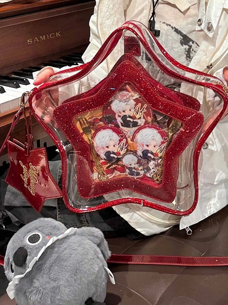 Star-shaped Ita Bag PU Red Badge Set Detachable with Charm