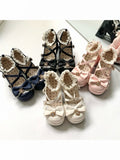 4 Colors 2cm Platform Pendant Detail Lolita Mary Jane Shoes with Bow and Lace Trim - Unmissable Berry