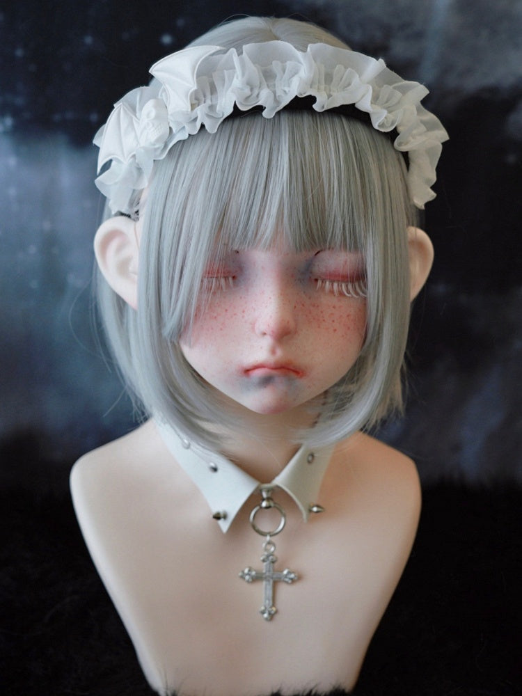 White Gothic Handmade Skeleton Bat Wing Ruffled KC