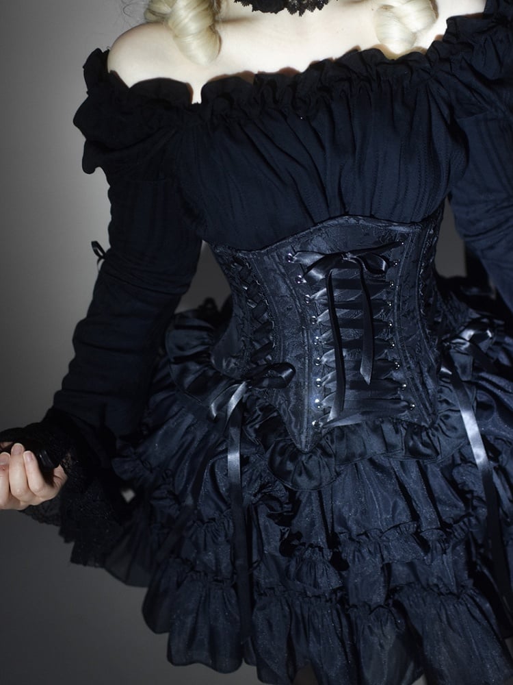 Lolita Lace-up Black Details Gothic Boned Corset
