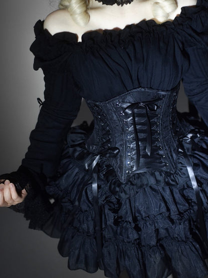 Lolita Lace-up Black Details Gothic Boned Corset