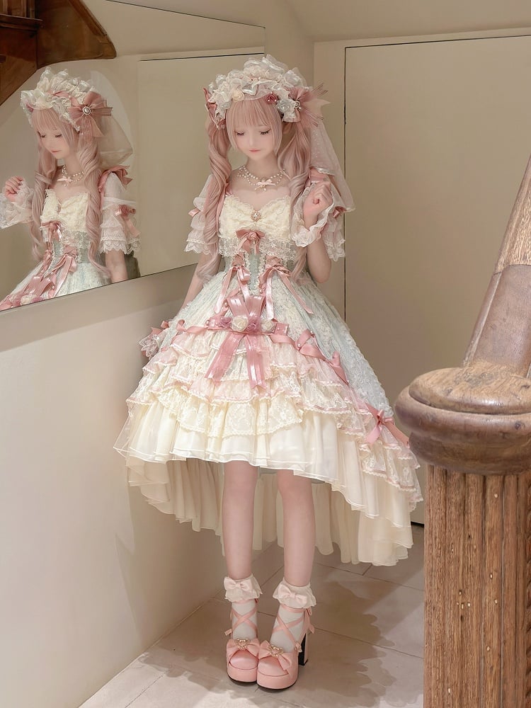 Corset Pink Skirt Hanayome and Waist Dress Layered Green High-low Lolita with