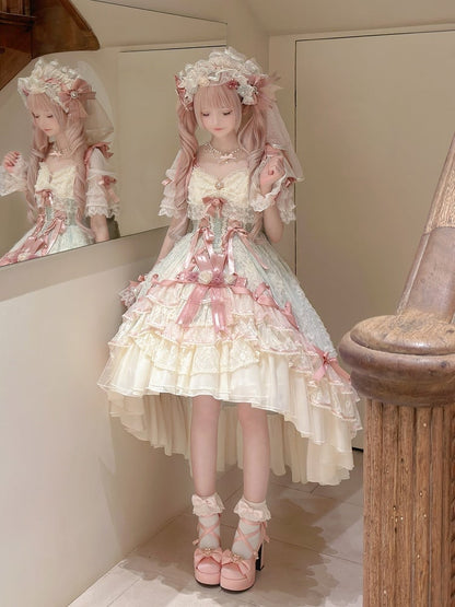 Corset Pink Skirt Hanayome and Waist Dress Layered Green High-low Lolita with