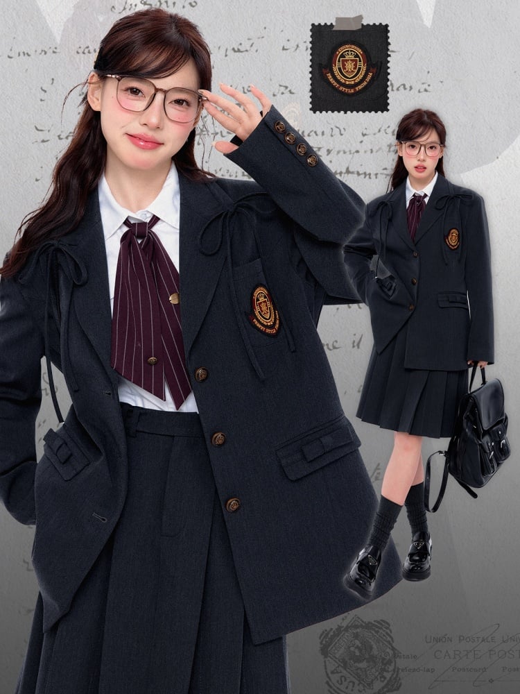 Dunkelgrauer Preppy-Blazer mit Schleifendetails