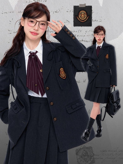 Dunkelgrauer Preppy-Blazer mit Schleifendetails