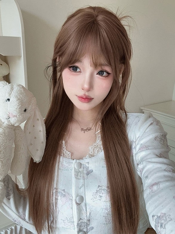 73CM Pony Gerade Braune Perücke Länge Mit Luft