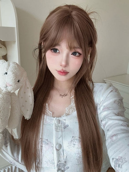 73CM Pony Gerade Braune Perücke Länge Mit Luft