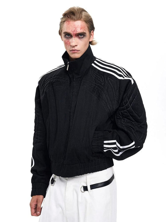 Print Men's with Closure Jacket Side Black Zip Stripe