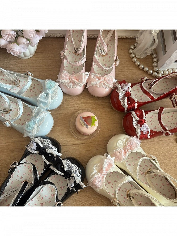 Charming Lace Bow Round Toe Pumps - 5cm Mid Heels - Blossoms