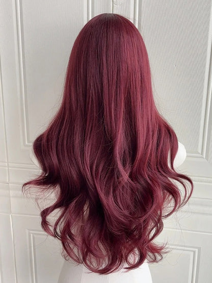 Red Bangs with 65CM Wig Air Wavy Rose
