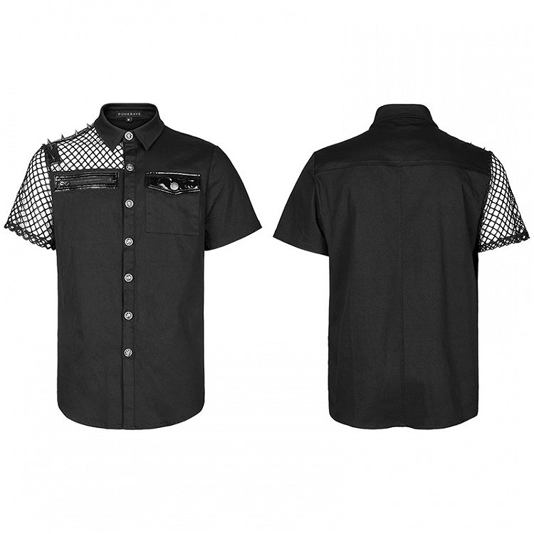 Black Men's Punk Asymmetric Stitching Shirt