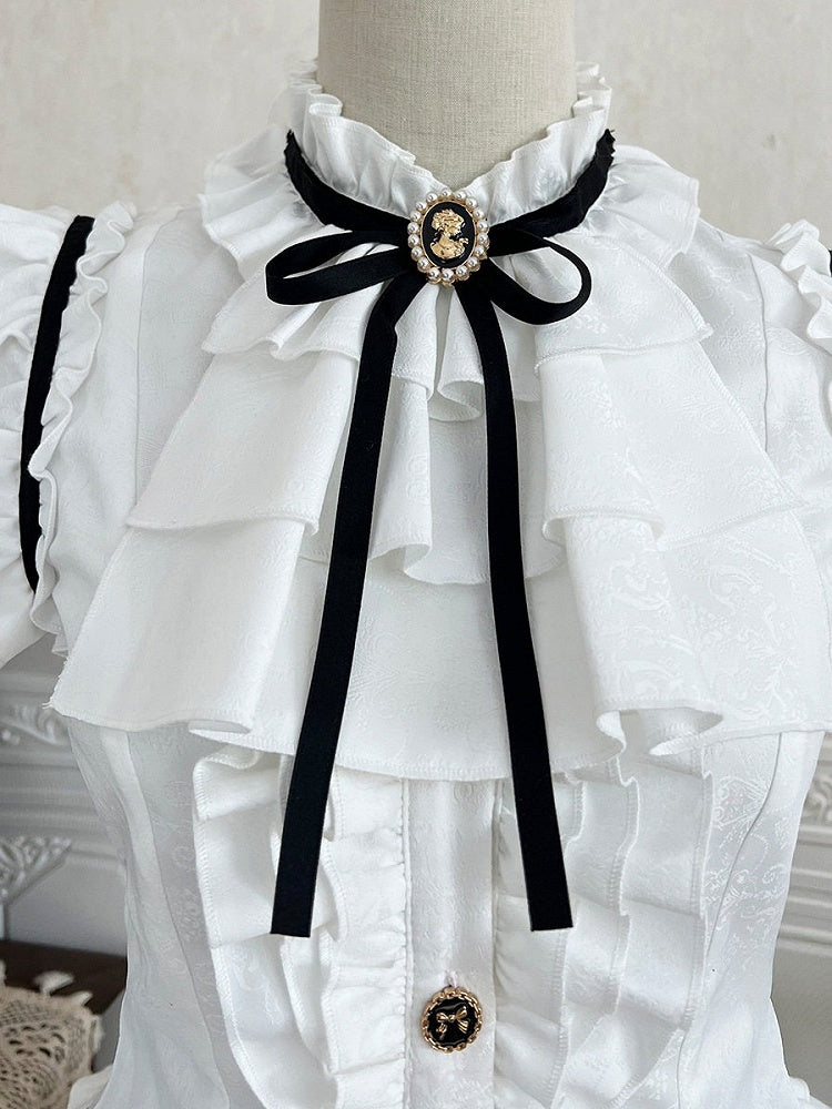 Sleeveless Elegant Lolita Top with Ruffle Detail & Bow Accents in Black & White - Xiong Dou Jiang
