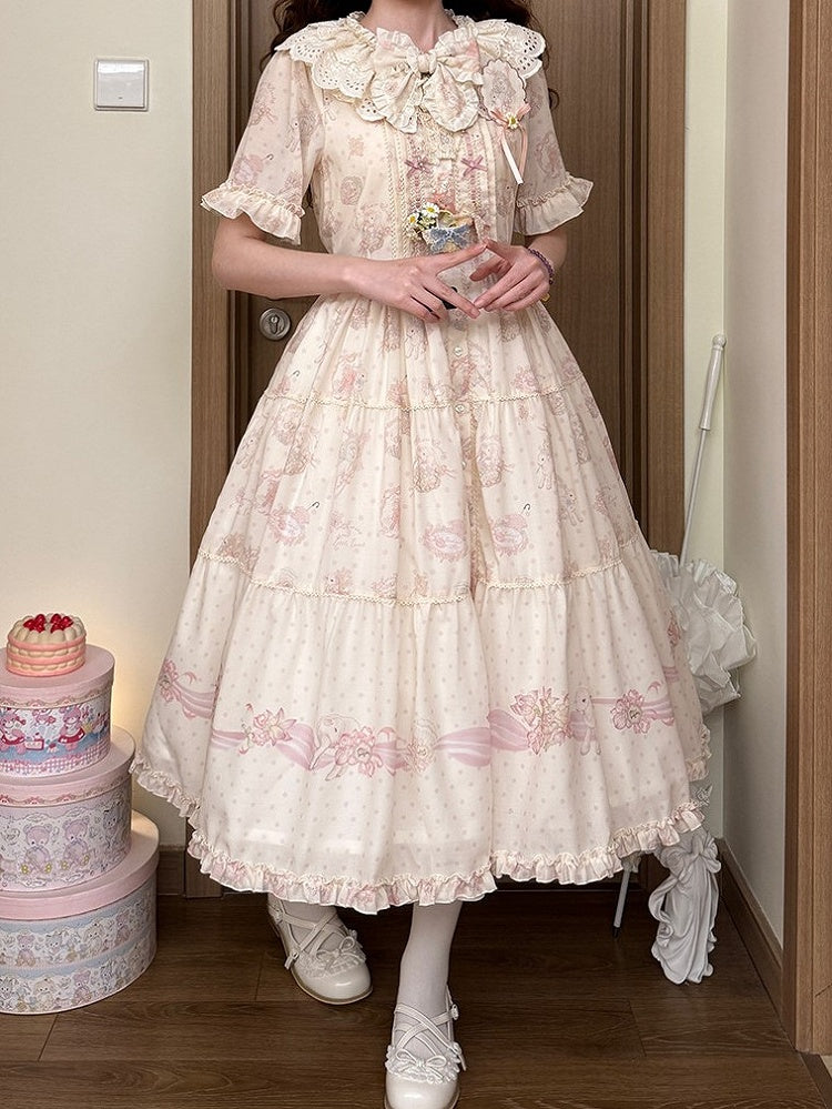 Pink Floral Lamb Print Casual Dress - Miss Point