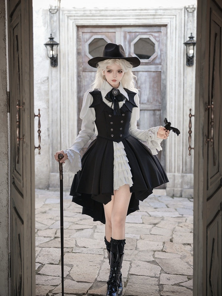 Gothic Lolita Flare Sleeves Shirt + Bat Wings Collar Design JSK Set - The First Witch