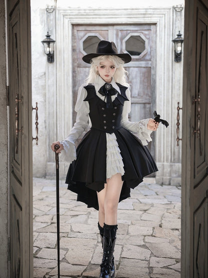 Gothic Lolita Flare Sleeves Shirt + Bat Wings Collar Design JSK Set - The First Witch