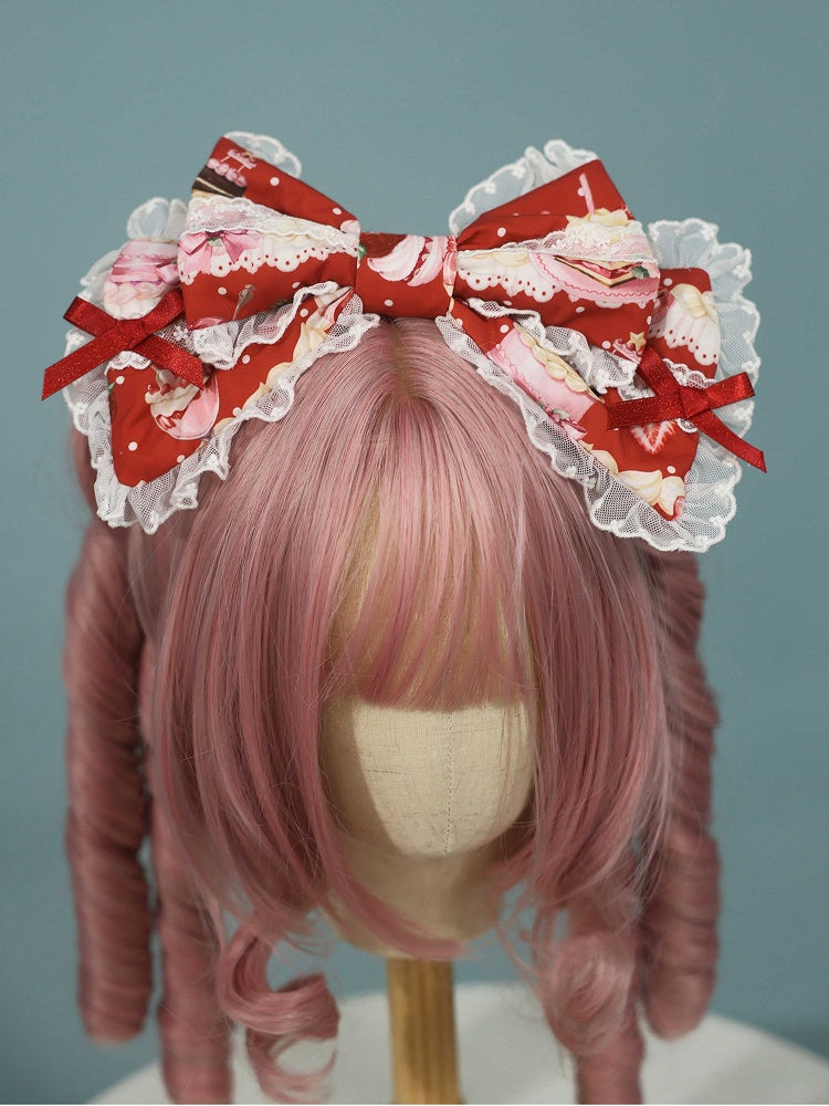Strawberry KC Red Black Pink with / Sweet Lolita Print Bowknot