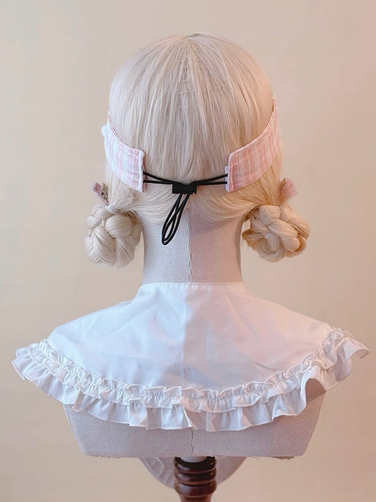 Lace Heart Cap Buttons Visor Pink and Plaid Adorned with