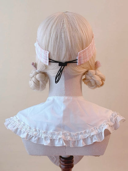 Lace Heart Cap Buttons Visor Pink and Plaid Adorned with