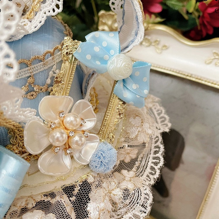 ラインストーンビーズの王冠姫ブルーホワイト帽子とミニ装飾ロリータ