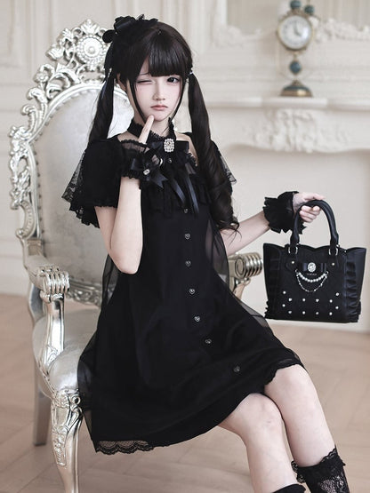 Gothic Halter Dress with Lace and Bow Details - Ekomi