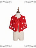 Cozy Feline Motif Knitted Cape in Crimson - iris de nuit