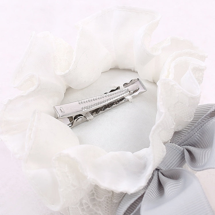 Haarspangen, graue Schleife, Kei, weiße Rüschenbesatz, Jirai-Spitze