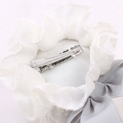 Haarspangen, graue Schleife, Kei, weiße Rüschenbesatz, Jirai-Spitze