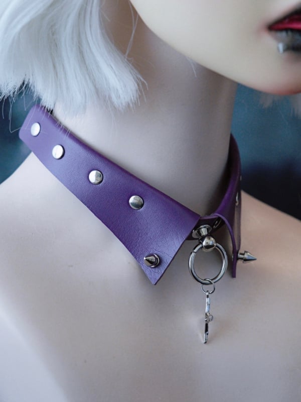Choker Purple Pendant Cross Details Gothic Studs