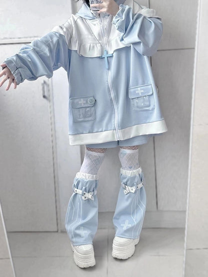 Tenshi Kaiwai Light Blue Yami Kawaii Cross Cat Ear Hoodie