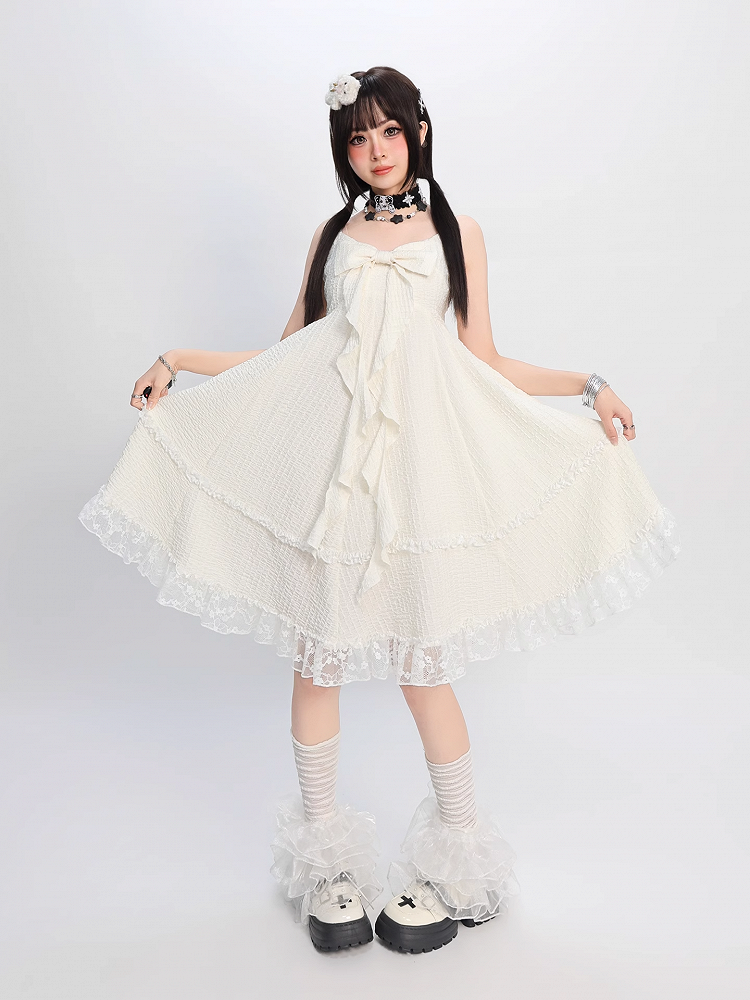 Big Bow Ausschnitt Spitzenrock Apricot Cami Kleid Trim Bubble