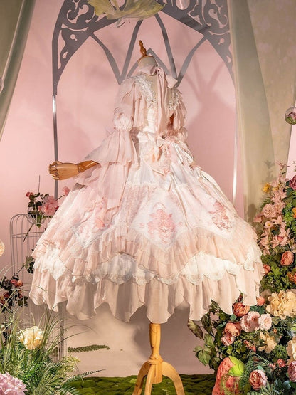 Ruffles Hanayome Light Dress Pink Version Accents with Layered Flowing JSK Lolita Rose Long