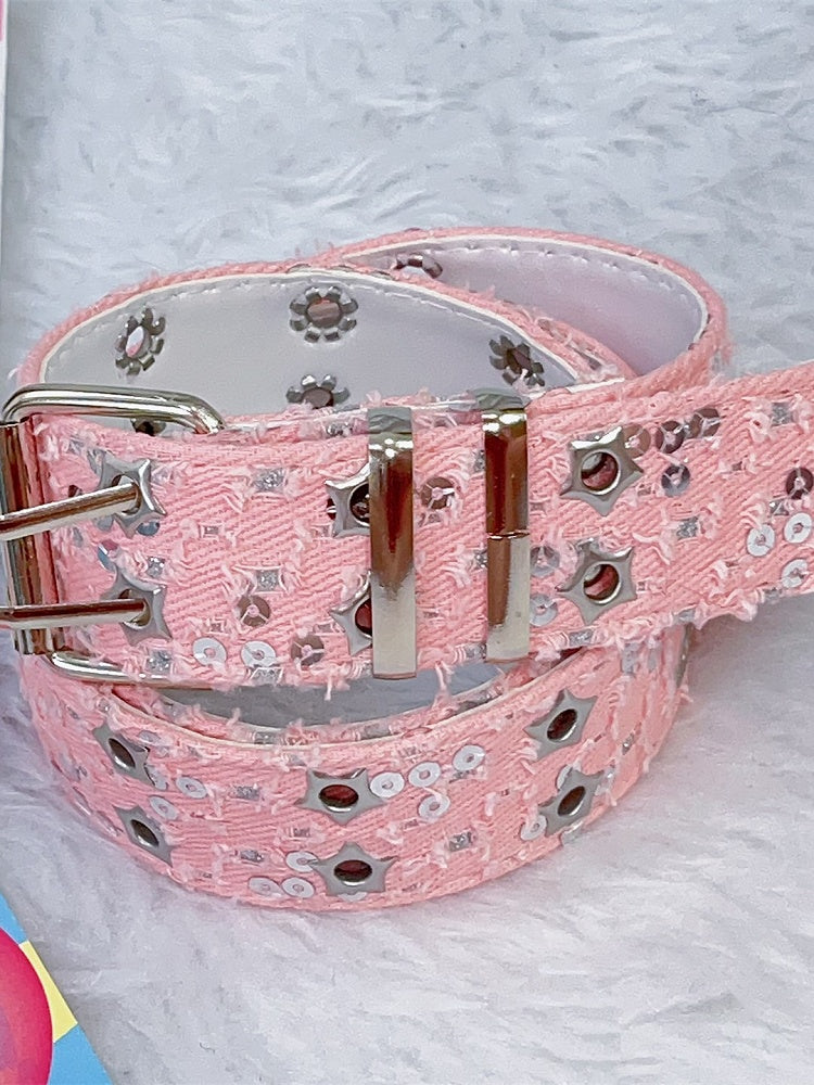with – Buckles Twin Colors Waist Belt Glitter Punk Stud 7