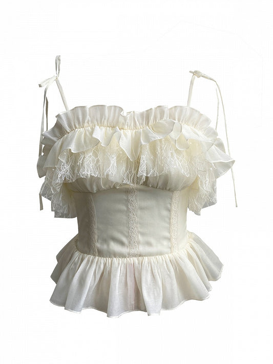 Top Off-the-shoulder Ruffle White Elastic Neckline