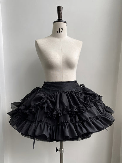 Lolita Drawstring Hem Skirt Gothic Black Kuro Ruffle
