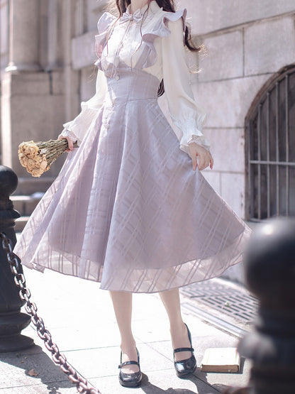 Sleeve Blouse Kei with Ruffled and Placket Long Sweetheart Jirai White Buttons