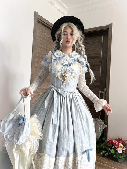 ロリータスカートとブループリントのジャンパー 花柄のティットマウス