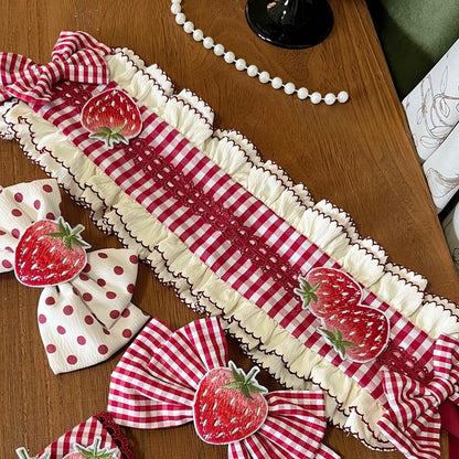 Pattern Strawberry Pink Embroidery Patch Plaid Hairband